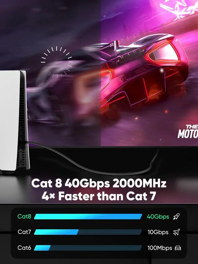 Alt view image 2 of 5 - VOIETOLT Cat 8 Ethernet Cable 80 ft with Clips Flat High Speed STP RJ45 Gigabit LAN Network Internet Cable for Router - Black