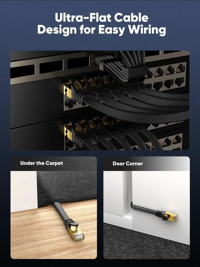 Alt view image 5 of 5 - VOIETOLT Cat 8 Ethernet Cable 80 ft with Clips Flat High Speed STP RJ45 Gigabit LAN Network Internet Cable for Router - Black