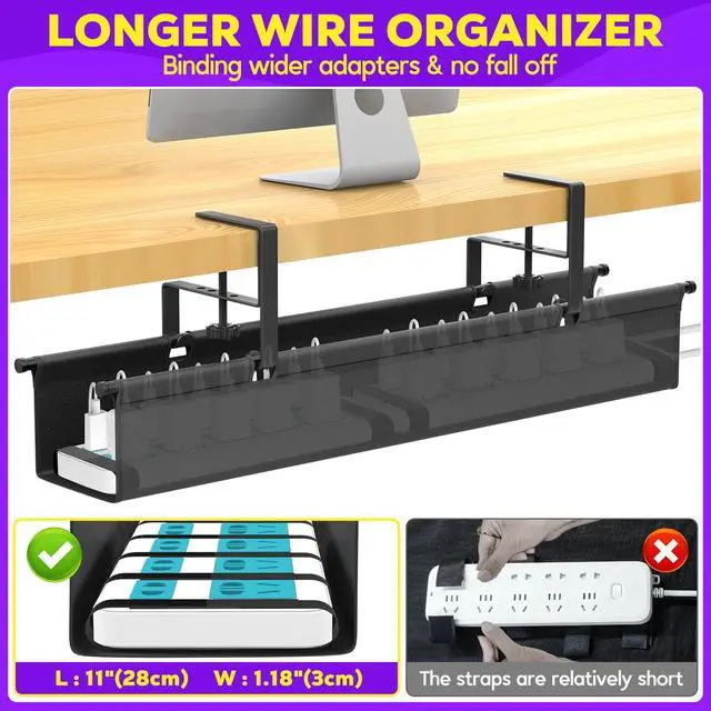 Alt view image 5 of 5 - Large Under Desk Cable Management Tray, REFLYING 29.1" Cable Management Under Desk No Drill,Adjustable Clamp Cord Wire Organizer, Cord Hider for Standing Table, Wire Hider for Office,Home (Medium)