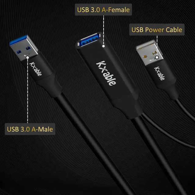 Alt view image 3 of 5 - Kxable USB 3.0 Active Extension Cable 25 Feet, Type A Male to Female Extender Cord, USB Repeater Cable with Signal Booster & USB Power Supply, for Laptop, Hard Drive, Printer, Webcam, Xbox, VR, PS4