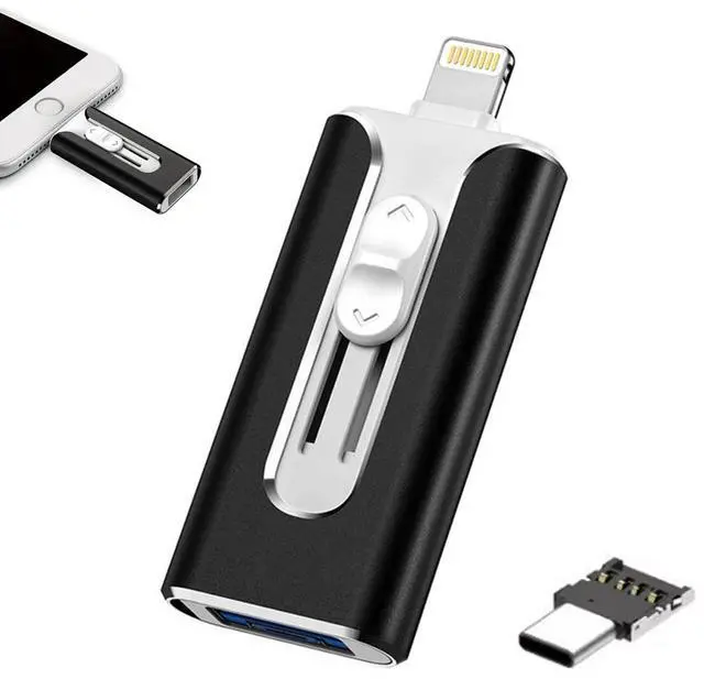 Main image of FileNest 4-in-1 USB Flash Drive for iPhone iPad, High Speed Photo Stick External Memory Storage, Thumb Drive Backup USB Memory Stick for Photos and Videos, Compatible with Android PC (Black, 256GB)