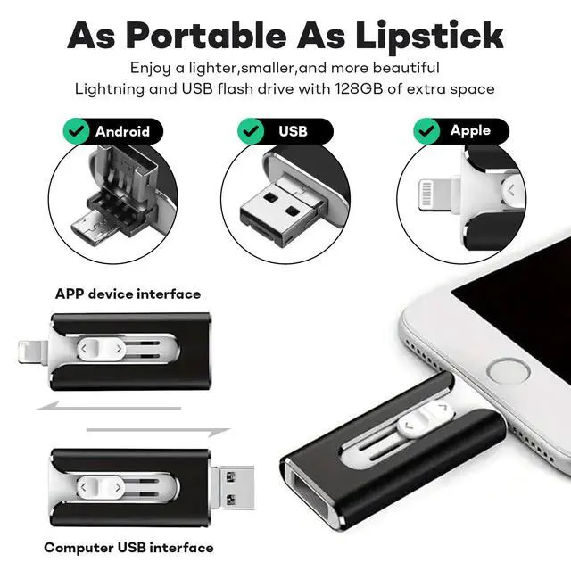 Alt view image 2 of 5 - FileNest 4-in-1 USB Flash Drive for iPhone iPad, High Speed Photo Stick External Memory Storage, Thumb Drive Backup USB Memory Stick for Photos and Videos, Compatible with Android PC (Black, 256GB)