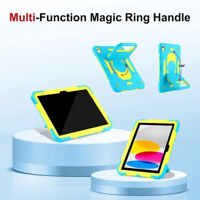 Alt view image 5 of 5 - Case for iPad 11th (A16) 11" 2025, iPad 10th Generation 10.9" 2022,Military Grade Shockproof iPad Case Built-in 360° Rotating Stand/Pen Slot/Shoulder Strap, for iPad 11th Gen/10th Gen (Blue+Yellow)