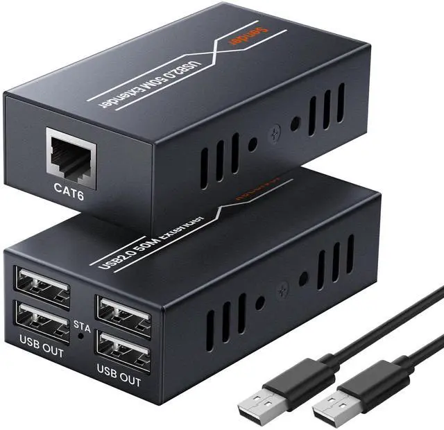 Main image of avedio links 164ft/50m USB Extender Over Cat6/7, 4 USB 2.0 Ports Single Ethernet Extender with POC Power Supply, ESD Protection, Plug and Play for Webcam, Keyboard, Mouse, Printer