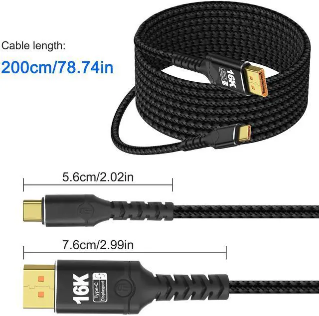 Alt view image 2 of 5 - XMSJSIY USB C to DisplayPort 2.1 Cable Bidirectional [16K@30Hz 8K@120Hz 4K@240Hz] USB Type-C to DP [Thunderbolt 3/4 Compatible] 40Gbps DisplayPort Cord Support DSC HDR VRR ALLM - 2M/6.56FT