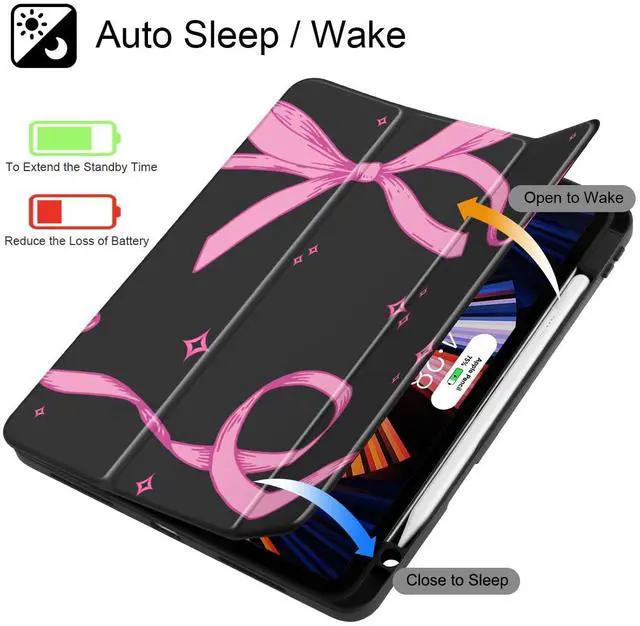 Alt view image 3 of 5 - Tuiklol for iPad Pro 11 Inch Case M2 2022 Generation 4th -Built-in Pencil Holder Shockproof Cover Clear Transparent Back Shell Fit for iPad 11 2021 2020 2018 Gen 3rd/2nd/1st for Kid, Bow