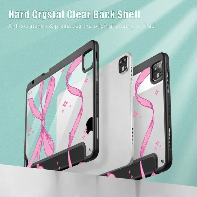 Alt view image 4 of 5 - Tuiklol for iPad Pro 11 Inch Case M2 2022 Generation 4th -Built-in Pencil Holder Shockproof Cover Clear Transparent Back Shell Fit for iPad 11 2021 2020 2018 Gen 3rd/2nd/1st for Kid, Bow