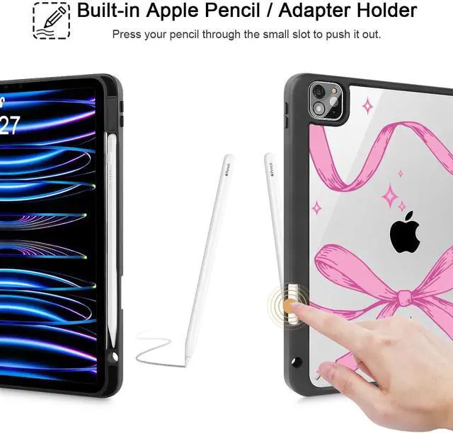 Alt view image 5 of 5 - Tuiklol for iPad Pro 11 Inch Case M2 2022 Generation 4th -Built-in Pencil Holder Shockproof Cover Clear Transparent Back Shell Fit for iPad 11 2021 2020 2018 Gen 3rd/2nd/1st for Kid, Bow
