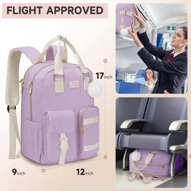 Alt view image 3 of 5 - MATEIN Cute School Backpack for Teens Girls, 15.6 Inch Kawaii College Backpack Corduroy Computer Bookbag with USB Charging Port, TSA Lightweight Laptop Back Pack Aesthetic Preppy Kids Students, Purple