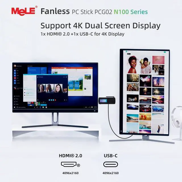 Alt view image 5 of 5 - MeLE PCG02 Mini PC Stick Computer Windows 11 Home N100 (up to 3.4GHz) 4GB LPDDR4x 128GB, HDMI + USB-C 4K Dual Display, 2.4GHz/5GHz Wi-Fi BT5.1 GbE, Fanless Small Desktop for IoT, Digital Signage, MES