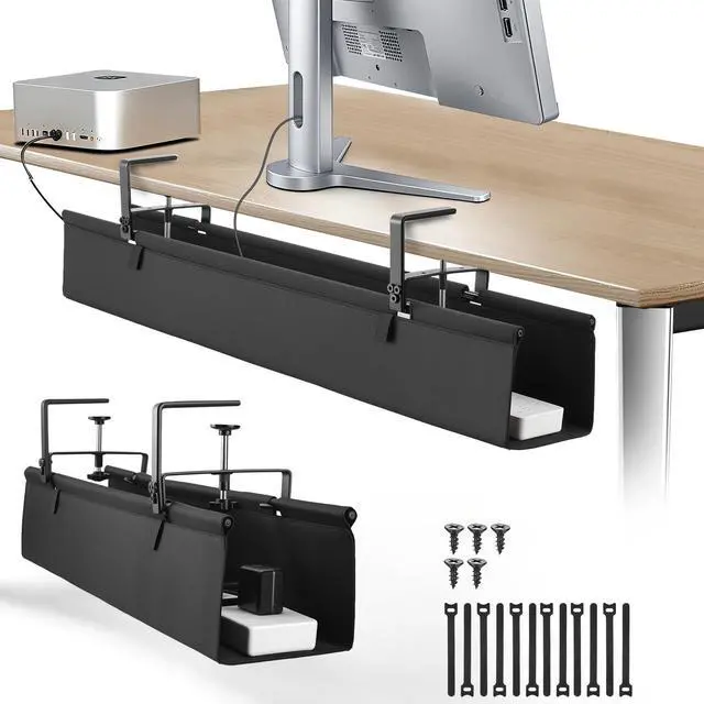 Main image of Oxford Cloth Under Desk Cable Management Tray,No-Drill 48" Desk Cable Management Organizer with Clip/Screw Installation,Holds Up to 70 lbs,Fabric Cable Management for Home,Office & Gaming Computer
