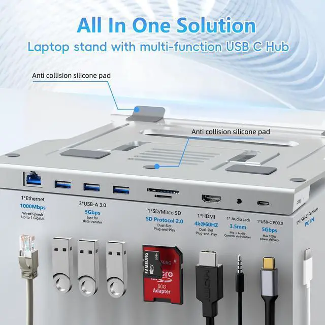 Alt view image 2 of 5 - Ergonomic Laptop Stand with Docking Station for Office&Home, Adjustable Aluminum Laptop Docking Station Stand,9-in-1 Multifunctional Laptop Stand,Essential Docking Stand for MacBook Pro/Dell/HP/Acer