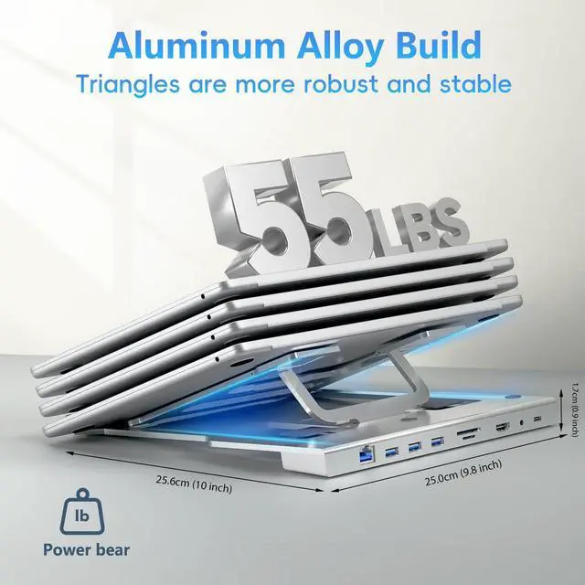 Alt view image 4 of 5 - Ergonomic Laptop Stand with Docking Station for Office&Home, Adjustable Aluminum Laptop Docking Station Stand,9-in-1 Multifunctional Laptop Stand,Essential Docking Stand for MacBook Pro/Dell/HP/Acer