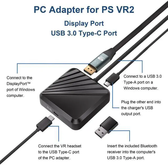 Alt view image 4 of 5 - PSVR 2 PC Adapter with Bluetooth and Accessories Kit. Includes Expandable Power Adapter and Custom Bluetooth Receiver, DP 1.4 Cable & 15W Power Supply. Expand The PSVR2 Game Library Stable