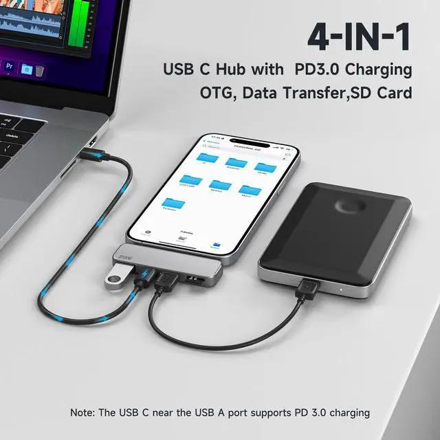 Alt view image 3 of 5 - ZIKE Z806 USB C Hub for iPhone, 4-in-1 Type-C Adapter for Data Transfer