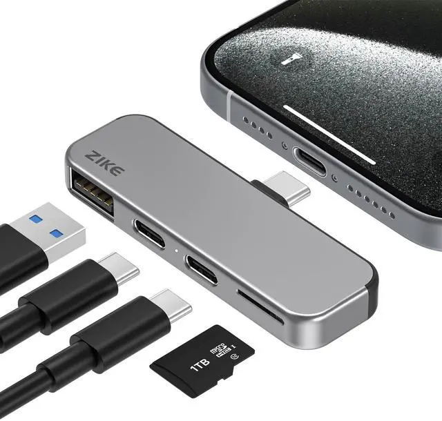 Main image of ZIKE Z806 USB C Hub for iPhone, 4-in-1 Type-C Adapter for Data Transfer