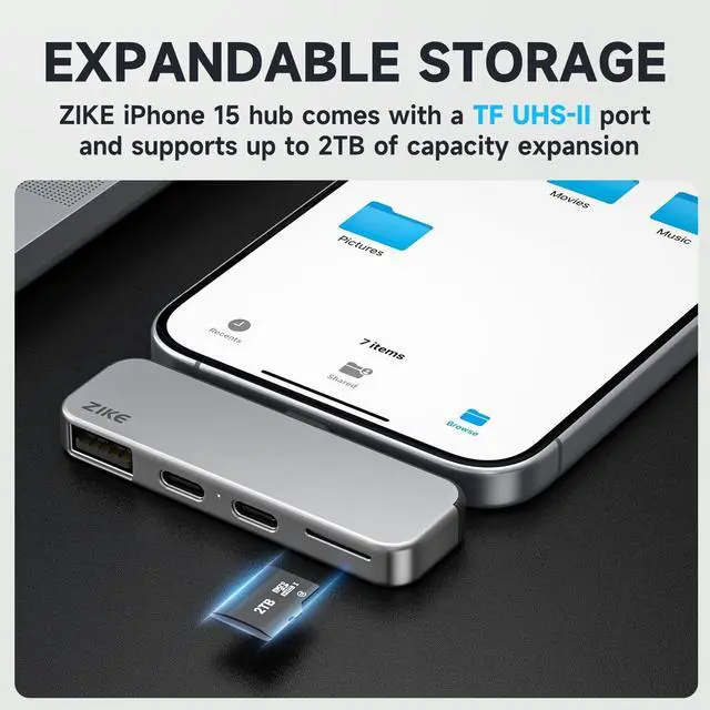Alt view image 5 of 5 - ZIKE Z806 USB C Hub for iPhone, 4-in-1 Type-C Adapter for Data Transfer
