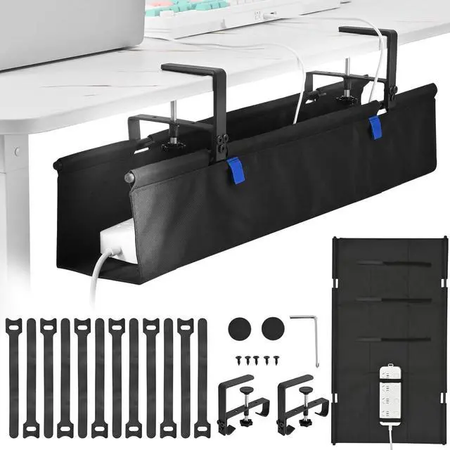 Main image of ELEVEXA 28" Under Desk Cable Management Tray- Clamp/Screw Mount Desk Cable Organizer Cable Tray Hiders for Office&Home