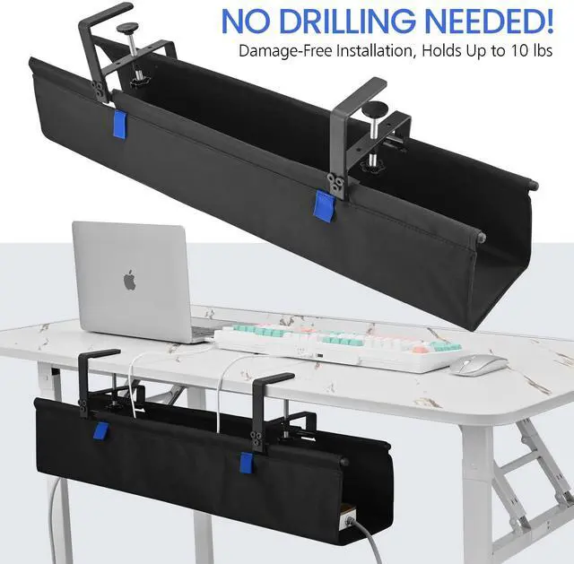 Alt view image 4 of 5 - ELEVEXA 28" Under Desk Cable Management Tray- Clamp/Screw Mount Desk Cable Organizer Cable Tray Hiders for Office&Home