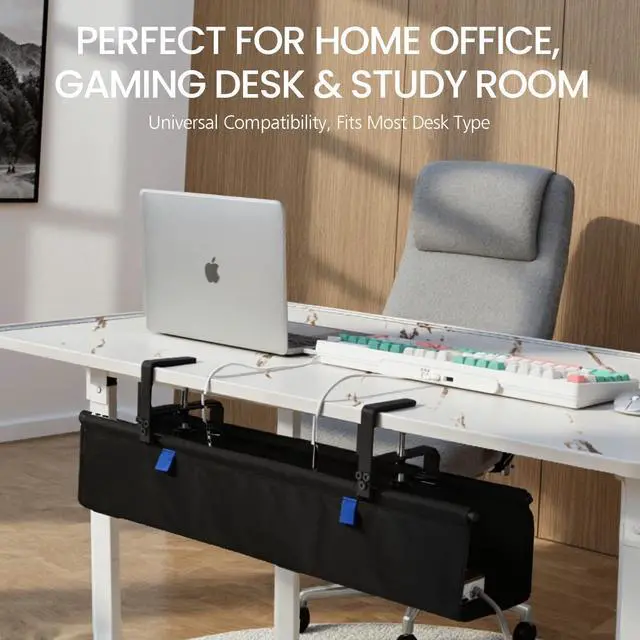 Alt view image 5 of 5 - ELEVEXA 28" Under Desk Cable Management Tray- Clamp/Screw Mount Desk Cable Organizer Cable Tray Hiders for Office&Home