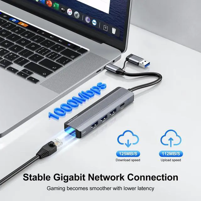 Alt view image 3 of 5 - Vicfluxion USB C to Ethernet Adapter 5-in-1 USB Hub with Ethernet Featuring 3 USB 3.0 ports and a Type-C port USB-C to RJ45 Gigabit Network Adapter Compatible with laptops/Windows/Linux/Mac OS systems