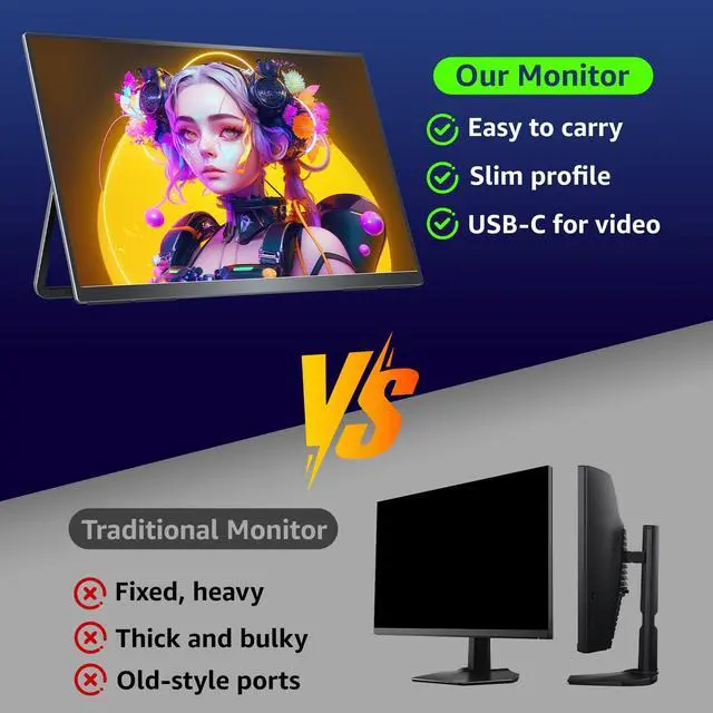 Alt view image 4 of 5 - VisionOwl Large Portable Monitor 23.8-Inch 2K QHD 180Hz Refresh Rate Laptop Monitor, 130% sRGB, IPS Panel, USB-C & HDMI for Laptop, PC, Mac, PS5, Xbox, Built-in Kickstand, Speakers, VESA Mountable