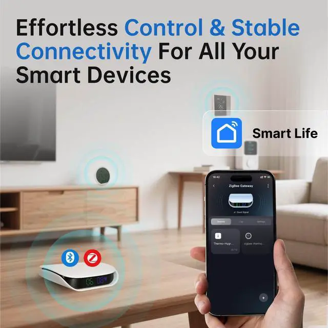 Alt view image 4 of 5 - VEXA Zigbee Hub for TUYA Smart Products Only, Smart Home Zigbee Bridge with Device Counter, Supports Zibgee & Bluetooth Sub-Device, Compatible with Alexa and Google Home, 2.4GHz WiFi Required