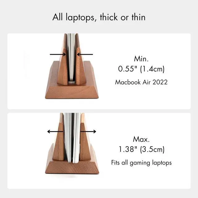 Alt view image 4 of 5 - ZMARKRAFT® Adjustable Vertical Laptop Stand Holder Compatible with All Laptops, Solid Wood MacBook Stand, Wooden iPad Holder, Manually Adjustable Without Any Tool