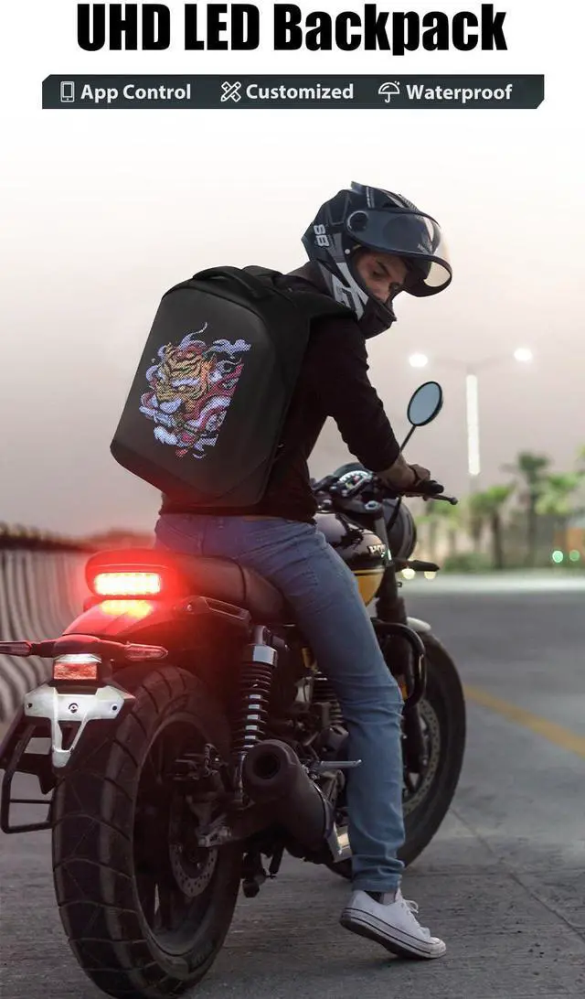 Alt view image 2 of 5 - MYKYLIN LED Backpack Waterproof with UHD 96 * 128 Pixel LED Display Screen, App Control Customized LED Bag for Motorcycle, 16-inch Laptop, Travel, Advertisement, Graffiti, School, Party (Black)