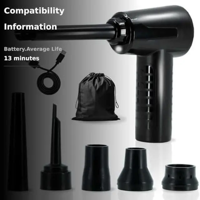 Alt view image 3 of 5 - LapStore 3-in-1 Electric Compressed Air Duster & Air Blower  53,000 RPM Motor, Rechargeable Cordless Air Cleaner for Electronics, Keyboards, PC & Car Detailing, Dual 2000 mAh Battery (Black)