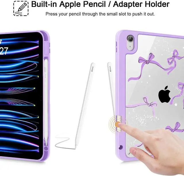 Alt view image 5 of 5 - Tuiklol Case for iPad Air 11'' (M3 2025/M2 2024) 6th Gen/iPad Air 10.9'' 2022 2020 Air 5th /4th Gen, Buit in Pencil Holder with Shockproof Cover Clear Transparent Back Auto Wake/Sleep, Bow-Purple
