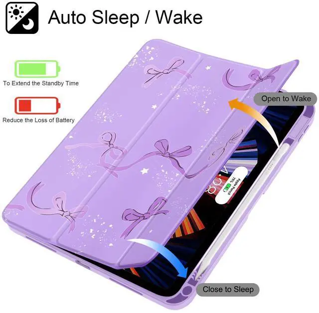 Alt view image 3 of 5 - Tuiklol Case for iPad Air 11'' (M3 2025/M2 2024) 6th Gen/iPad Air 10.9'' 2022 2020 Air 5th /4th Gen, Buit in Pencil Holder with Shockproof Cover Clear Transparent Back Auto Wake/Sleep, Bow-Purple