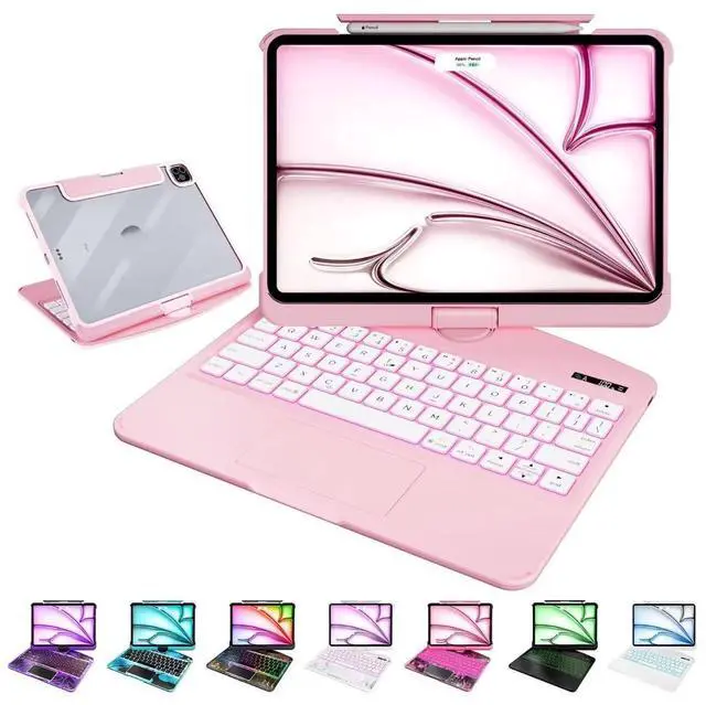 Main image of MAYDORHER for iPad Pro 11 Inch Case with Keyboard, 360 Rotating for iPad Pro M4 Magic Keyboard with Cyberpunk High-tech Style, Pressure Reduction Sound Effect, 7 Colors Backlight, Pink