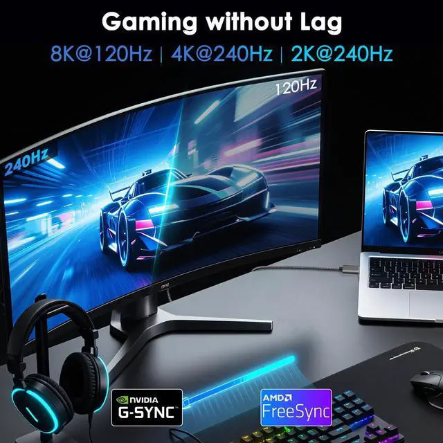 Alt view image 3 of 5 - USB C to DisplayPort 2.1 Cable 3FT 16K@30Hz 8K@120Hz 4K@240Hz , 40Gbps High-Speed Type-C to Display Port Cord, USB-C to DP Wire for Thunderbolt 3/4/5, iPhone 16/15, Galaxy S24, MacBook Pro/Air, iPad