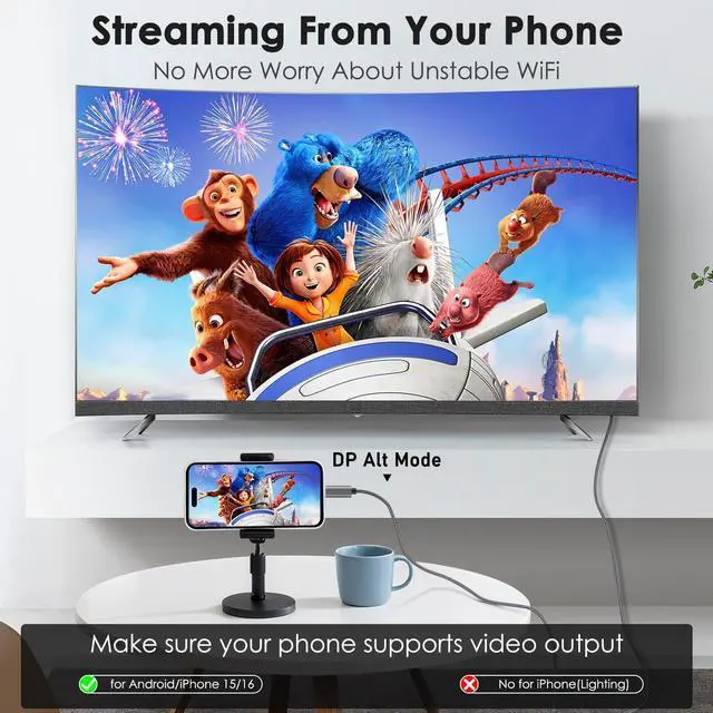 Alt view image 4 of 5 - USB C to DisplayPort 2.1 Cable 3FT 16K@30Hz 8K@120Hz 4K@240Hz , 40Gbps High-Speed Type-C to Display Port Cord, USB-C to DP Wire for Thunderbolt 3/4/5, iPhone 16/15, Galaxy S24, MacBook Pro/Air, iPad