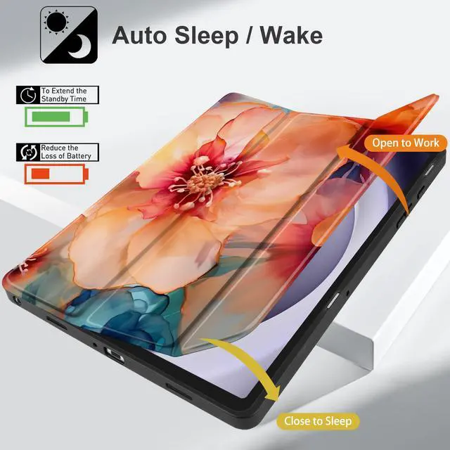 Alt view image 3 of 5 - MEEgoodo Case for Samsung Galaxy Tab A9 Plus 11 inch Cover 2024 2023 with S Pen Holder, A9+ Smart Tablet Cases with Leather Trifold Stand+Soft TPU Back Shell+Smart Auto Wake/Sleep,Ink Colorful Flowers