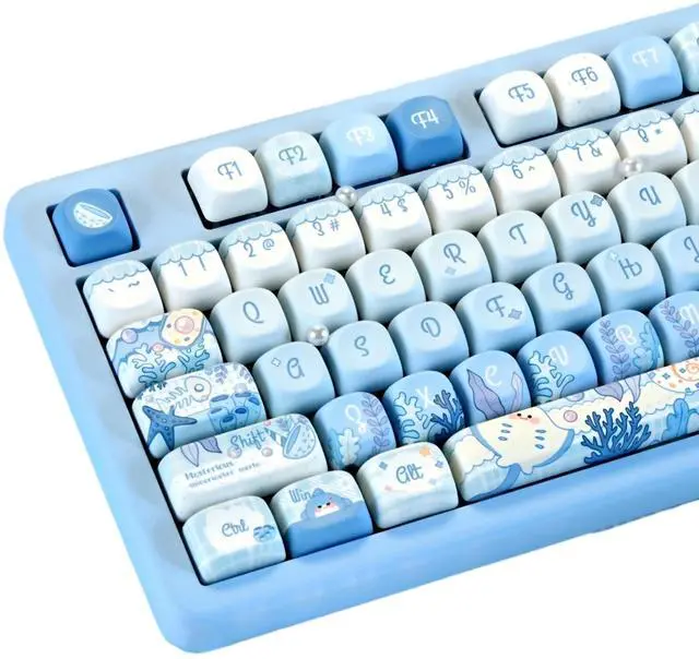 Main image of GEKUCAP MOA Profile PBT Keycaps,130 Keys Blue Cute Keycap Set, Dye-Sublimation, MOA Profile, Anime Ocean Theme for US Layout Cherry MX Switches Mechanical Keyboard