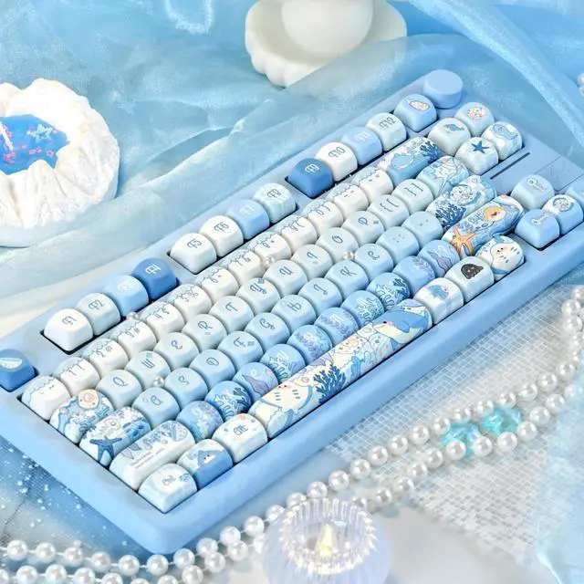 Alt view image 4 of 5 - GEKUCAP MOA Profile PBT Keycaps,130 Keys Blue Cute Keycap Set, Dye-Sublimation, MOA Profile, Anime Ocean Theme for US Layout Cherry MX Switches Mechanical Keyboard