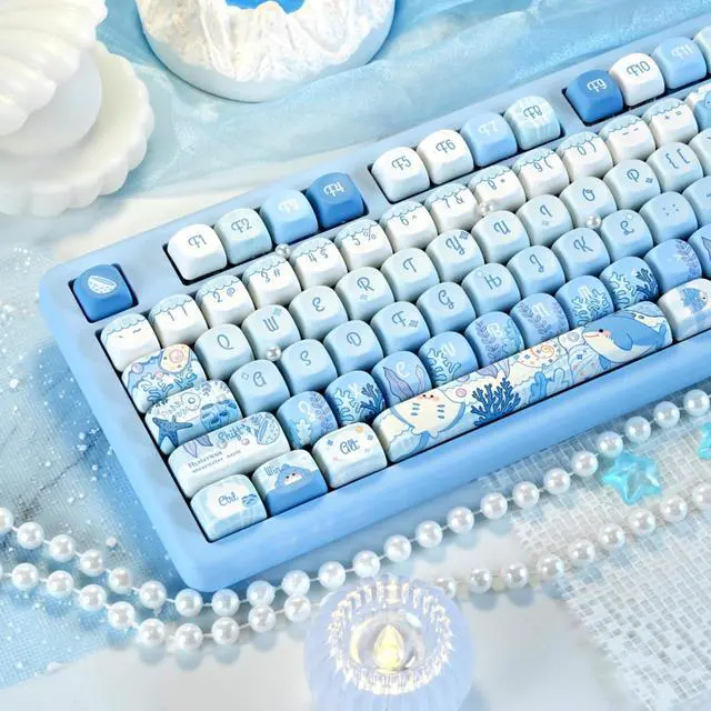 Alt view image 3 of 5 - GEKUCAP MOA Profile PBT Keycaps,130 Keys Blue Cute Keycap Set, Dye-Sublimation, MOA Profile, Anime Ocean Theme for US Layout Cherry MX Switches Mechanical Keyboard