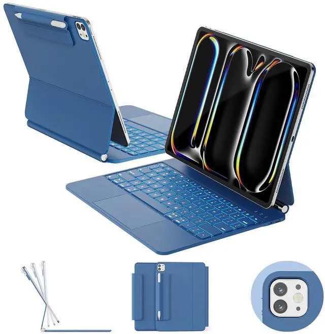 Main image of RAYMCRAFT for ipad Pro 13 inch Case with keyboard (M5 2025 / M4 2024), Magic Keyboard with Pencil Buckle, 11 Colors Backlight, Stain-Resistant Surface, Multi-Touch Trackpad, Magnetic Stand, Steel Blue