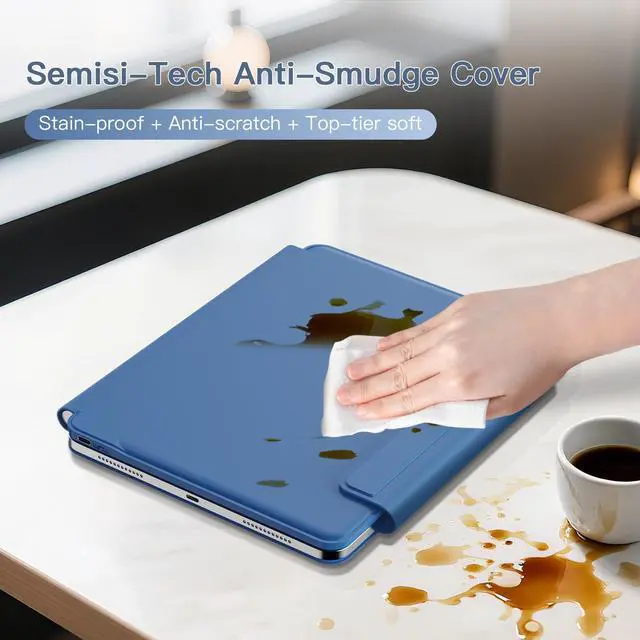 Alt view image 4 of 5 - RAYMCRAFT for ipad Pro 13 inch Case with keyboard (M5 2025 / M4 2024), Magic Keyboard with Pencil Buckle, 11 Colors Backlight, Stain-Resistant Surface, Multi-Touch Trackpad, Magnetic Stand, Steel Blue