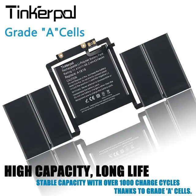 Alt view image 2 of 5 - Tinkerpal A1819 A1706 Laptop Battery Compatible with MacBook Pro 13 inch Touch Bar (Late 2016, Mid 2017) with Tools EMC3071 EMC3163 11.41V 49.29Wh