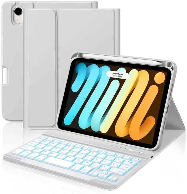 Main image of Cousper for iPad mini 7 Keyboard Case A17 Pro 2024/iPad Mini 6 Generation Case with Keyboard 2021 8.3 Inch, Pencil Holder, 7 Color Backlit Detachable Keyboard Cover for iPad mini 7th/6th Gen,Grey