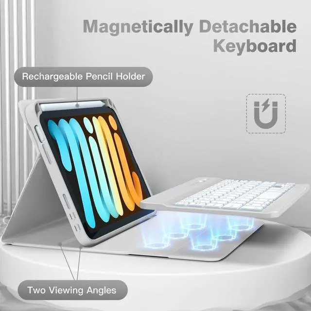 Alt view image 4 of 5 - Cousper for iPad mini 7 Keyboard Case A17 Pro 2024/iPad Mini 6 Generation Case with Keyboard 2021 8.3 Inch, Pencil Holder, 7 Color Backlit Detachable Keyboard Cover for iPad mini 7th/6th Gen,Grey