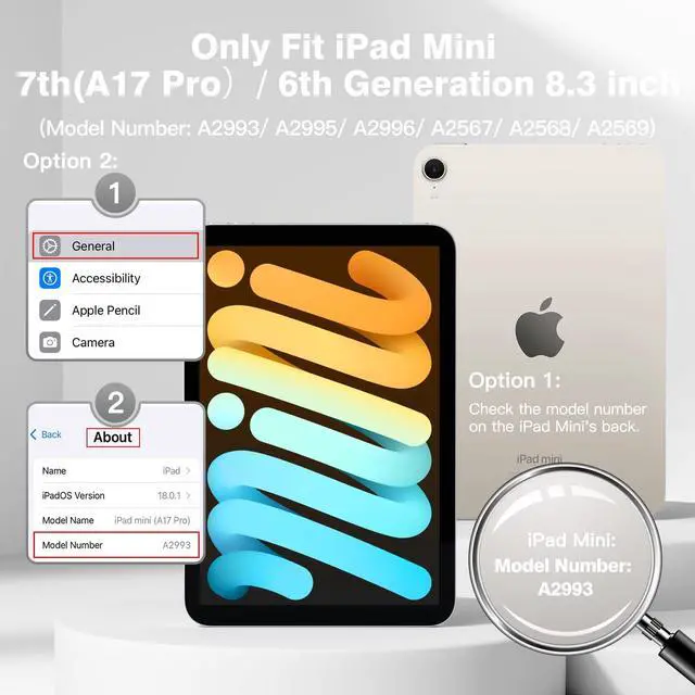 Alt view image 2 of 5 - Cousper for iPad mini 7 Keyboard Case A17 Pro 2024/iPad Mini 6 Generation Case with Keyboard 2021 8.3 Inch, Pencil Holder, 7 Color Backlit Detachable Keyboard Cover for iPad mini 7th/6th Gen,Grey