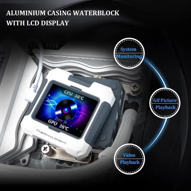 Alt view image 4 of 5 - Thermalright FW 240 White ARGB-240mm AIO CPU Liquid Cooler,IPS LCD Screen with 320 * 240 Resolution,for AM4/AM5,Intel LGA1700/1851,2.4 inchScreen for Images and Double Fans-White