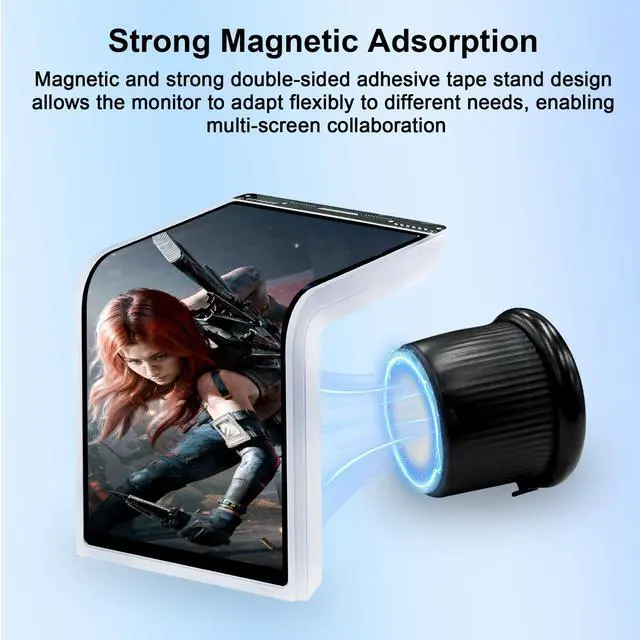 Alt view image 3 of 5 - wisecoco Portable Water Cooling Curved Screen Monitor 6.5 inch 2K 2240 x 1080 IPS with Magnic Stand External Computer Laptop LCD Monitor for PC Laptop Desktop (White)