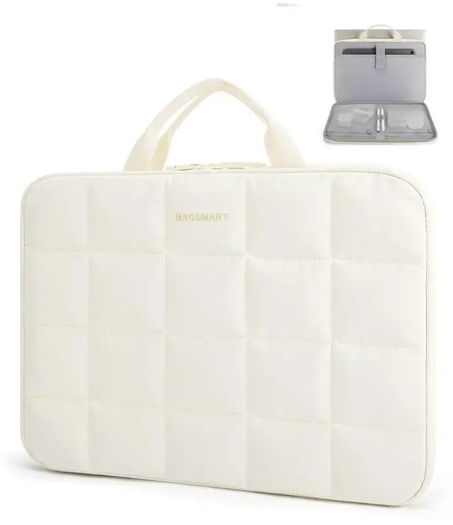 Main image of BAGSMART 13-14 inch Laptop Case with Handle, Fluffy Padded Laptop Bag for Women, Protective MacBook Case Compatible with MacBook Air/Pro 13.3 inch, Laptop Briefcase Fitted with Dell, HP, Lenovo, Beige