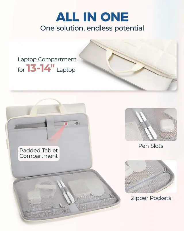 Alt view image 2 of 5 - BAGSMART 13-14 inch Laptop Case with Handle, Fluffy Padded Laptop Bag for Women, Protective MacBook Case Compatible with MacBook Air/Pro 13.3 inch, Laptop Briefcase Fitted with Dell, HP, Lenovo, Beige