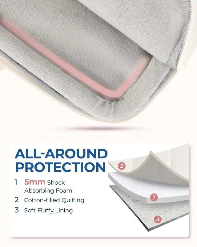 Alt view image 4 of 5 - BAGSMART 13-14 inch Laptop Case with Handle, Fluffy Padded Laptop Bag for Women, Protective MacBook Case Compatible with MacBook Air/Pro 13.3 inch, Laptop Briefcase Fitted with Dell, HP, Lenovo, Beige